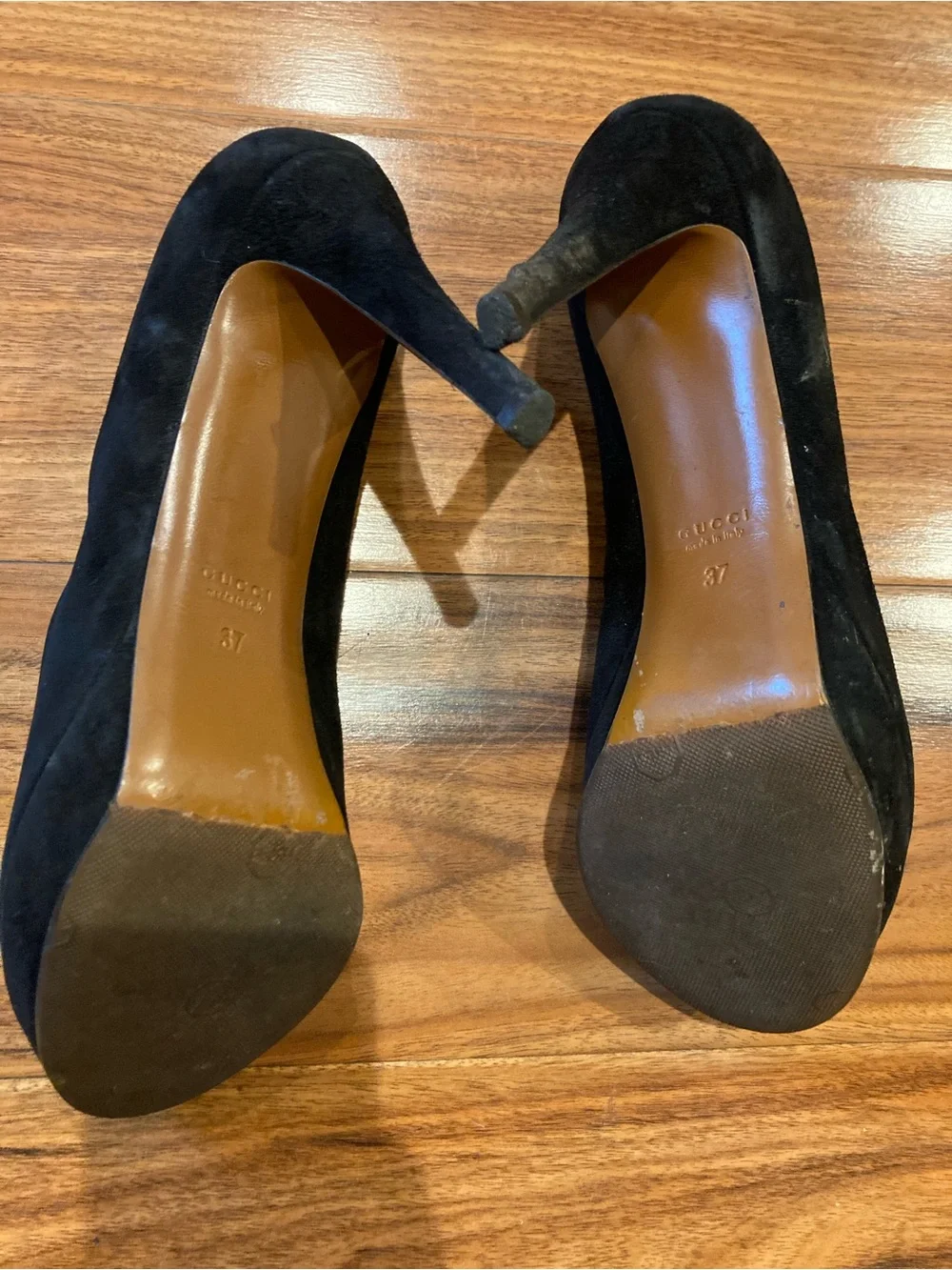 GUCCI Black Suede Peep Toe Platform Heels Pumps Shoes 37 Eur
